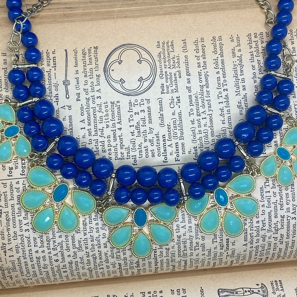 Vintage Mint Green, Teal and Royal Blue Necklace